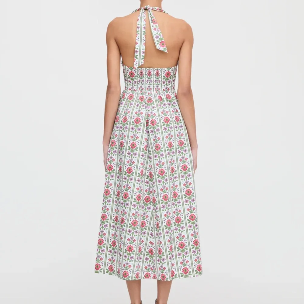 Hill House Fleur Floral Halter Midi Dress in White and Pink - Picture 2 of 5